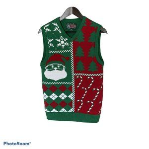 Ugly Christmas Holiday Sweater Vest Size M Red Gre